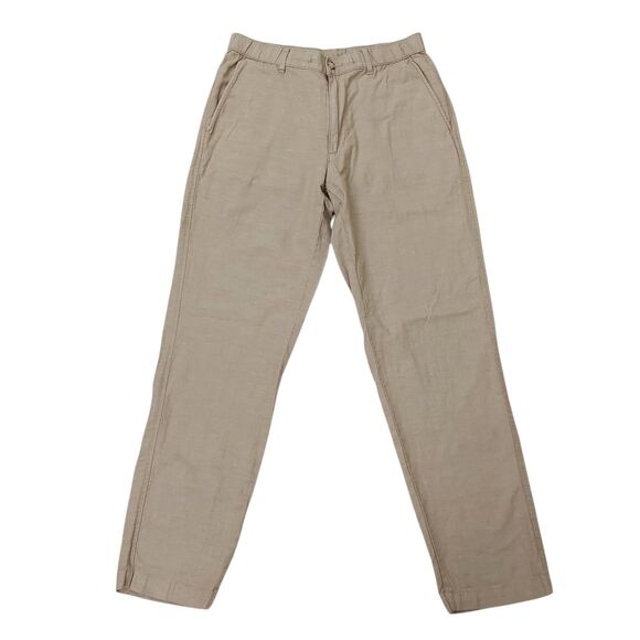Uniqlo Pants Womens Small Beige Linen Cotton Tapered Comfort Flat Front Work - Picture 1 of 10
